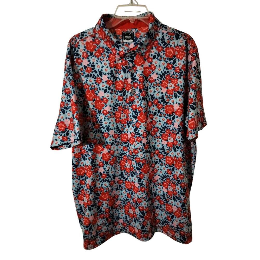 M1344) Deolax XL Men's Performance Vibrant Floral Print Golf Polo Shirt